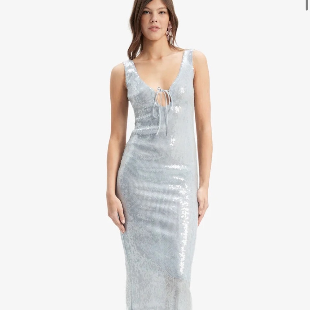 Bardot Sequin Midi Dress In Light Blue